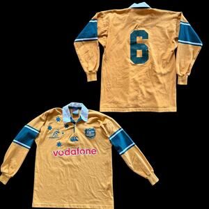 Vintage Wallabies Australia Rugby Union Vodafone Long Sleeve Jersey M Yellow 6